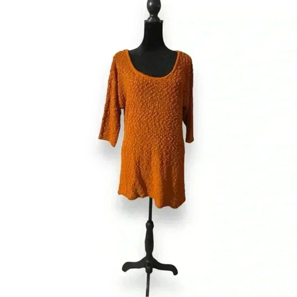 Soft Surroundings Burnt Orange 3/4 Sleeve Relaxed Fit Long Sweater or Minidress - Picture 3 of 14
